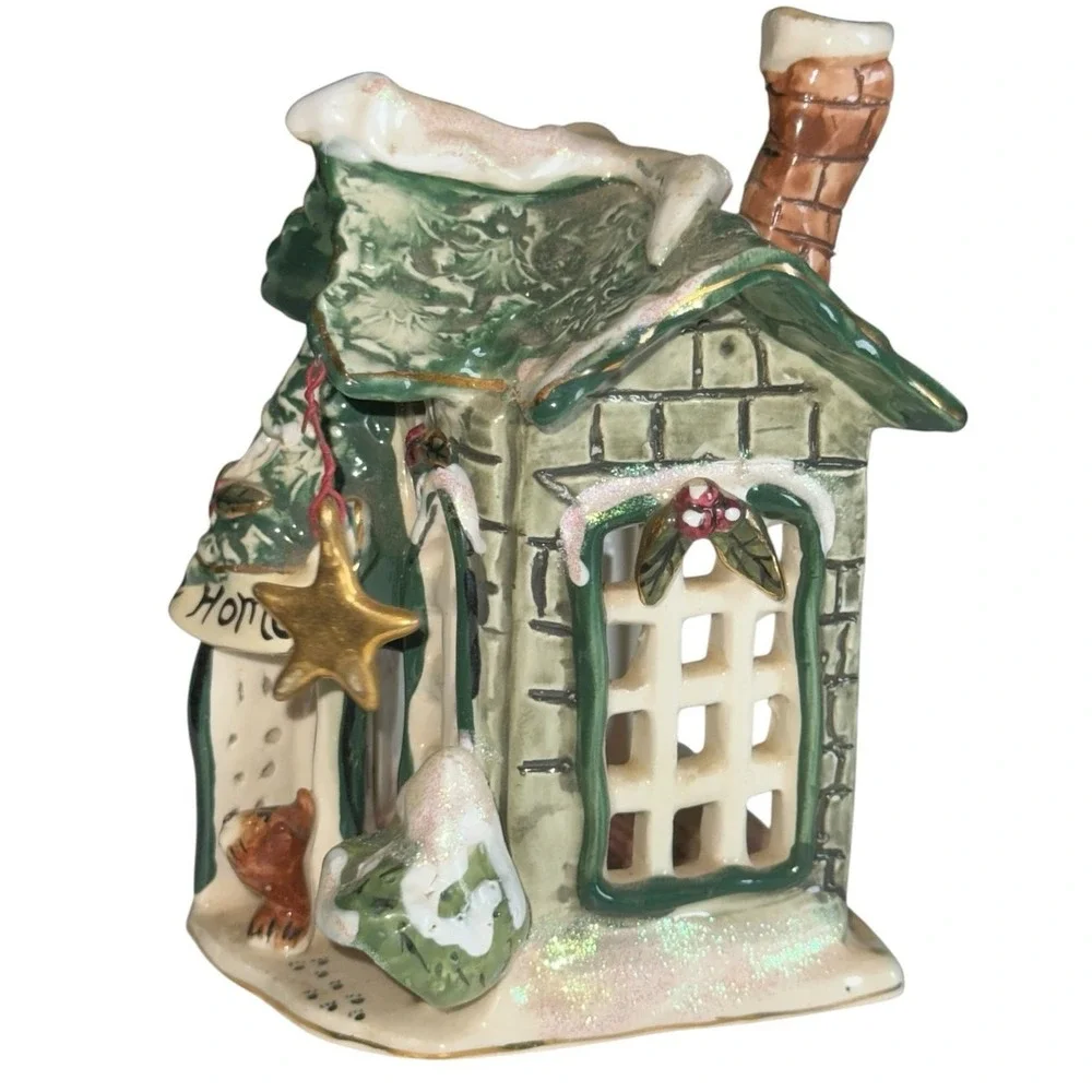 Blue Sky Clayworks Christmas House‎ Tealight Holder Welcome Home Cottage